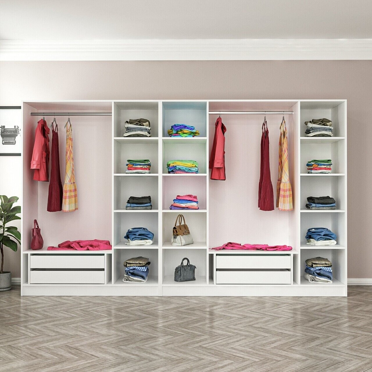 Dulap pentru haine, Hanah Home, Nisa, 315x210x52 cm, Alb — imaginea 6