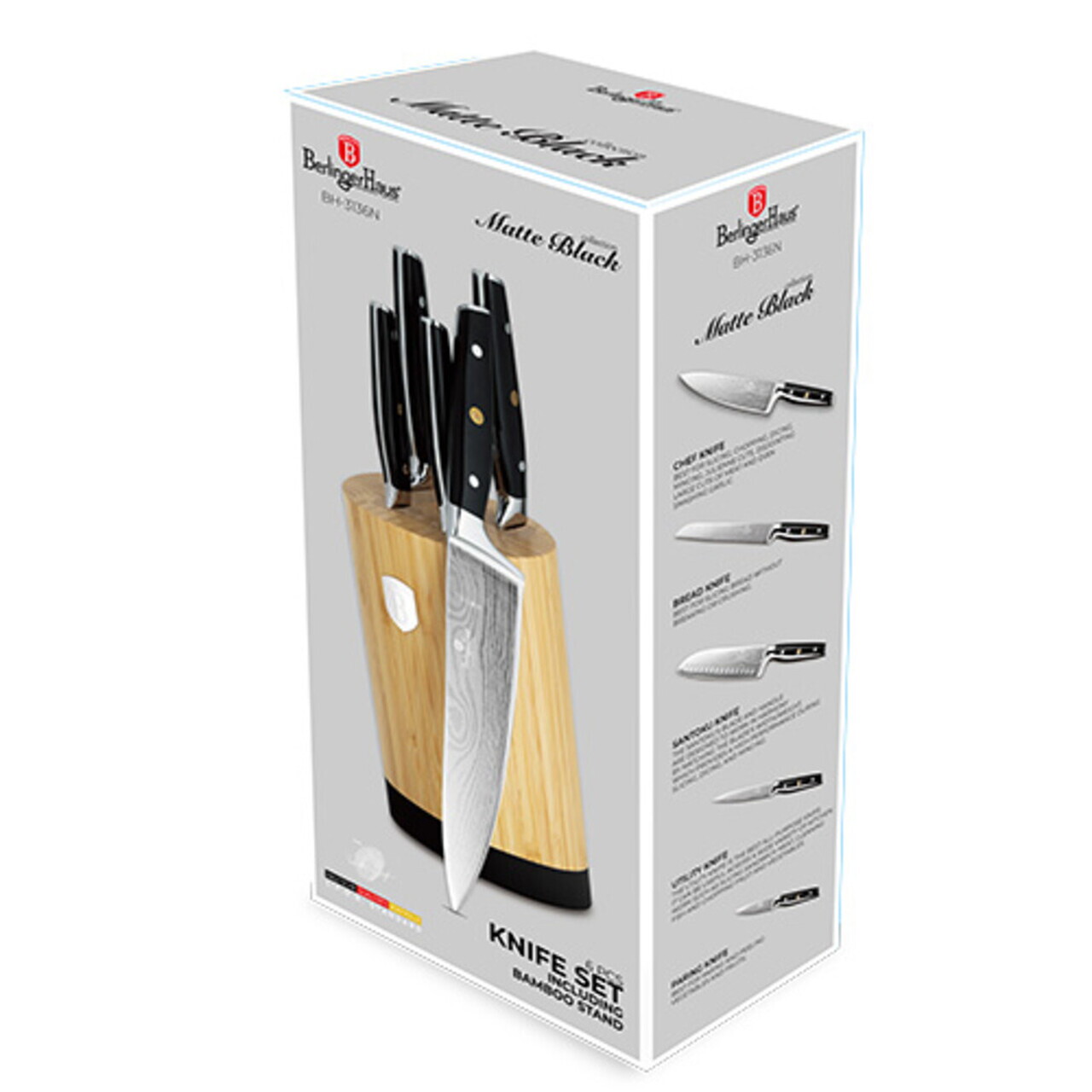 Set 5 cutite cu suport Berlinger Haus, Matte Black, inox/bambus, negru/natur - imagine 20