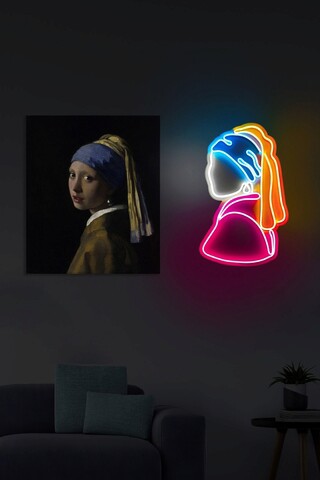 Decoratiune luminoasa LED, Girl With A Pearl Earring Pinky, Benzi flexibile de neon, DC 12 V, Multicolor mezoni.ro