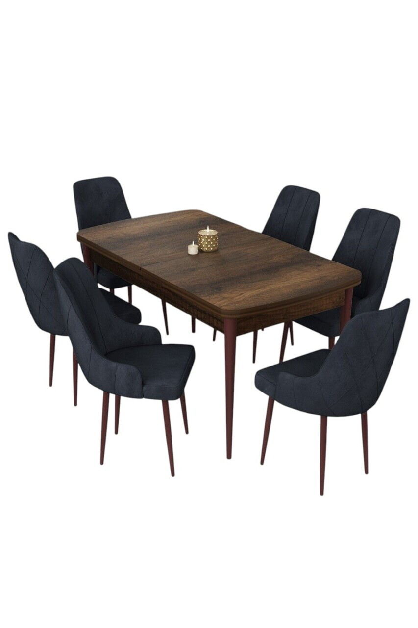 Set masa extensibila si scaune (7 piese), Hanah Home, Eta, Model baroc din lemn / Antracit — imaginea 2