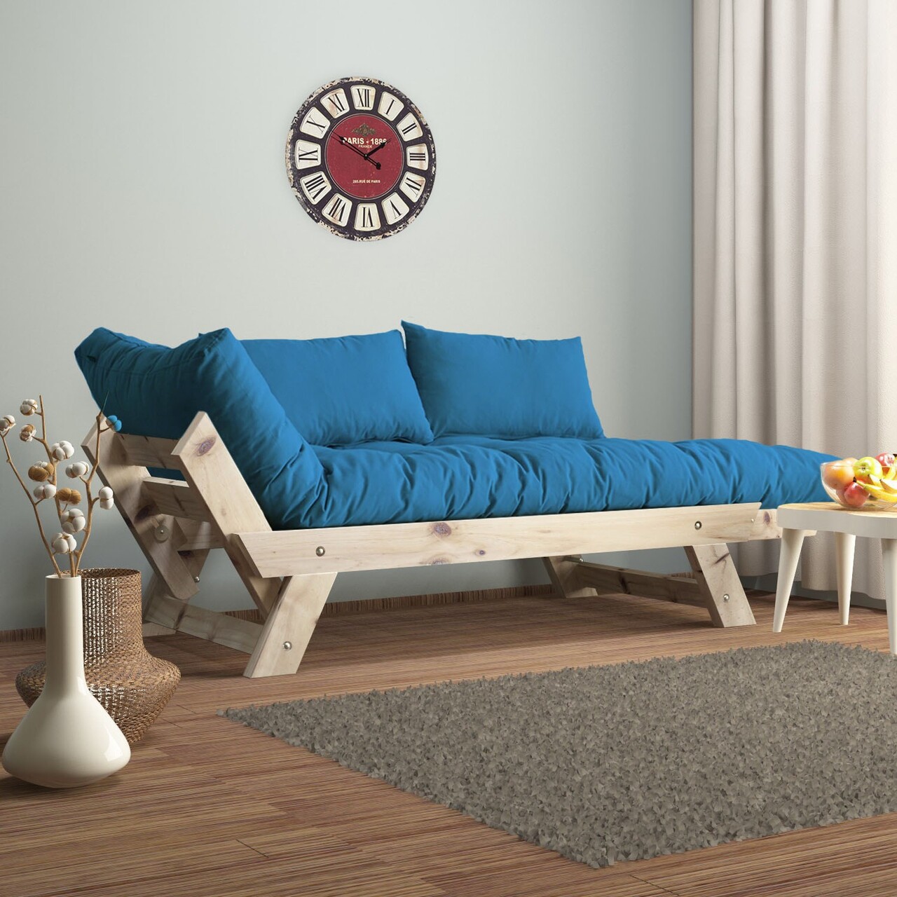 Canapea de gradina cu 2 locuri, Hanah Home, CPT8109-210, Natural / Albastru - view 2