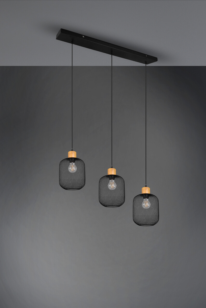 Lustra Calimero, RL, 80x18x150 cm, 40W, 3x E27, metal, negru mat - view 3