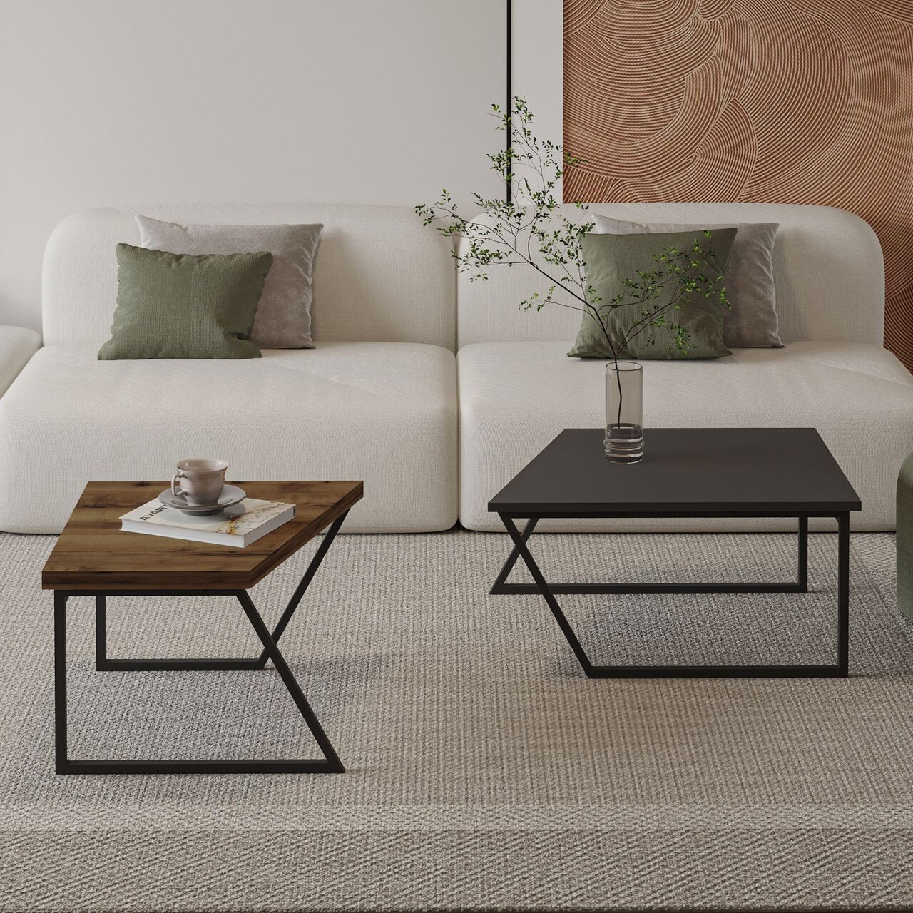 Set masute de cafea, Hanah Home, Verona P0024623, PAL, Antracit / Nuc rustic - imagine 4