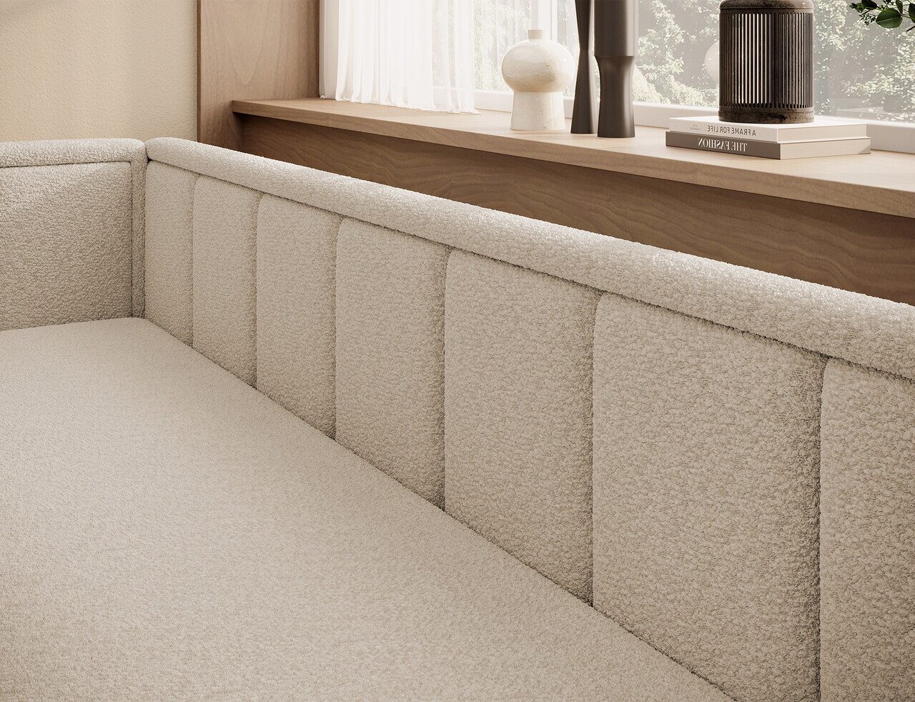 Canapea extensibila brat stanga 3 locuri ELTAP, Fulgeo, 214x82x77 cm, lemn/catifea din poliester, bej - view 5