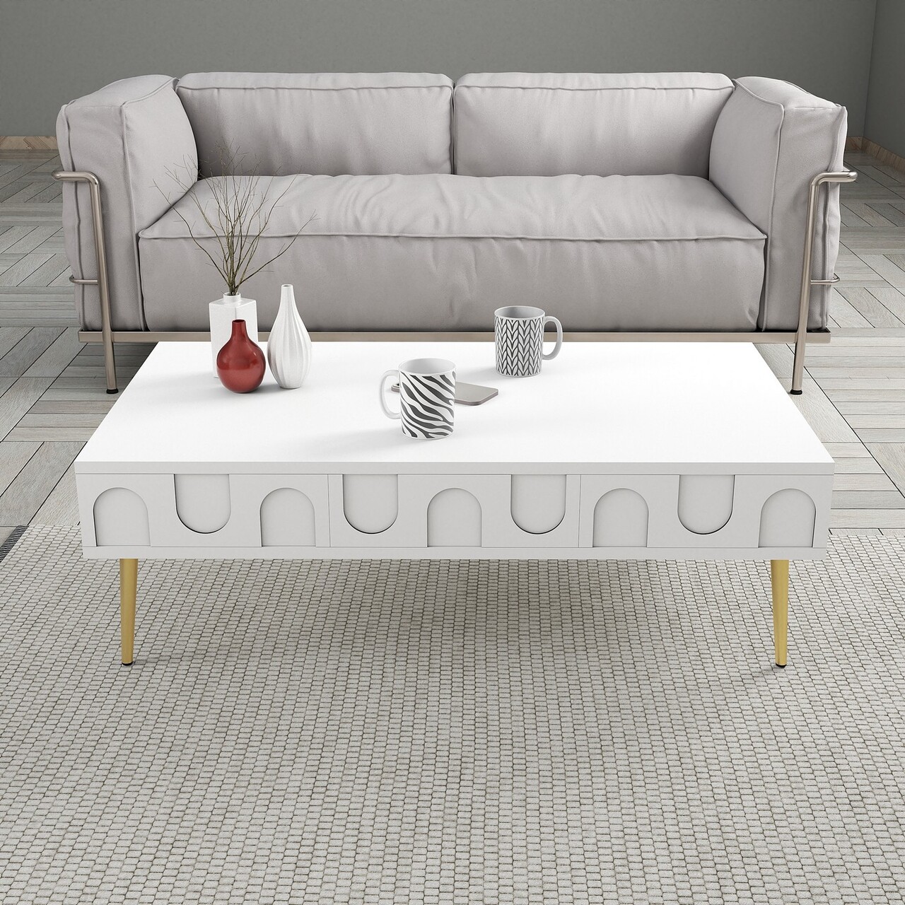 Set mobilier living, Hanah Home, Lyon 3, Alb/Auriu - imagine 3