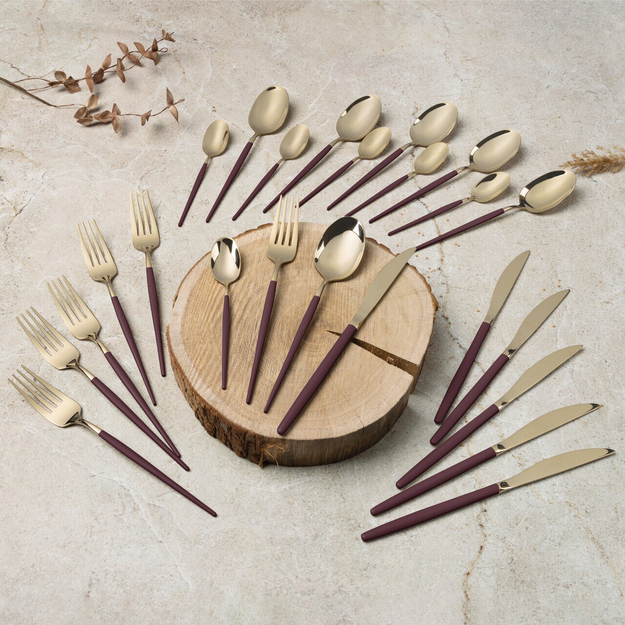 Set tacamuri 24 piese Berlinger Haus, Leonardo, inox, visiniu/sampanie - imagine 10