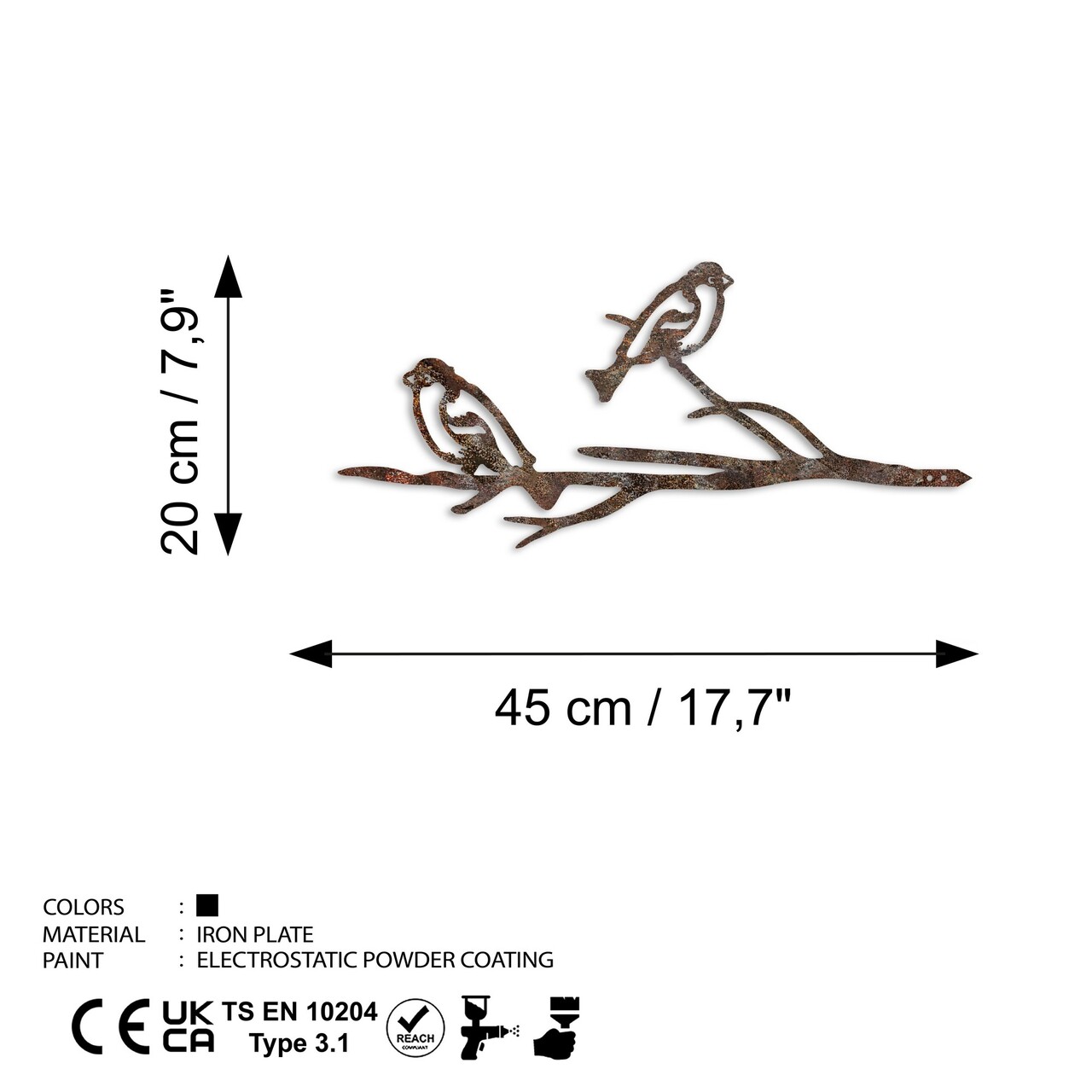 Obiect decorativ de grădină, Bird On The Branch 08, 45x20 cm, Maro - imagine 6