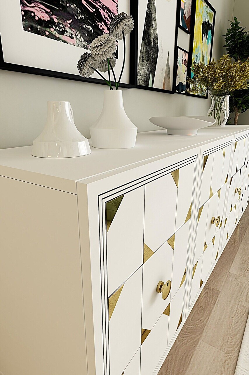 Consola, Hanah Home, Moka 180, 180x75x32 cm, Alb/Auriu — imaginea 3