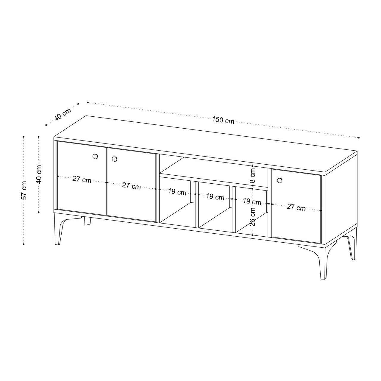 Comoda TV, Emerald, Luna V2, 150 X 40 X 40 Cm, Pal Melaminat, Stejar