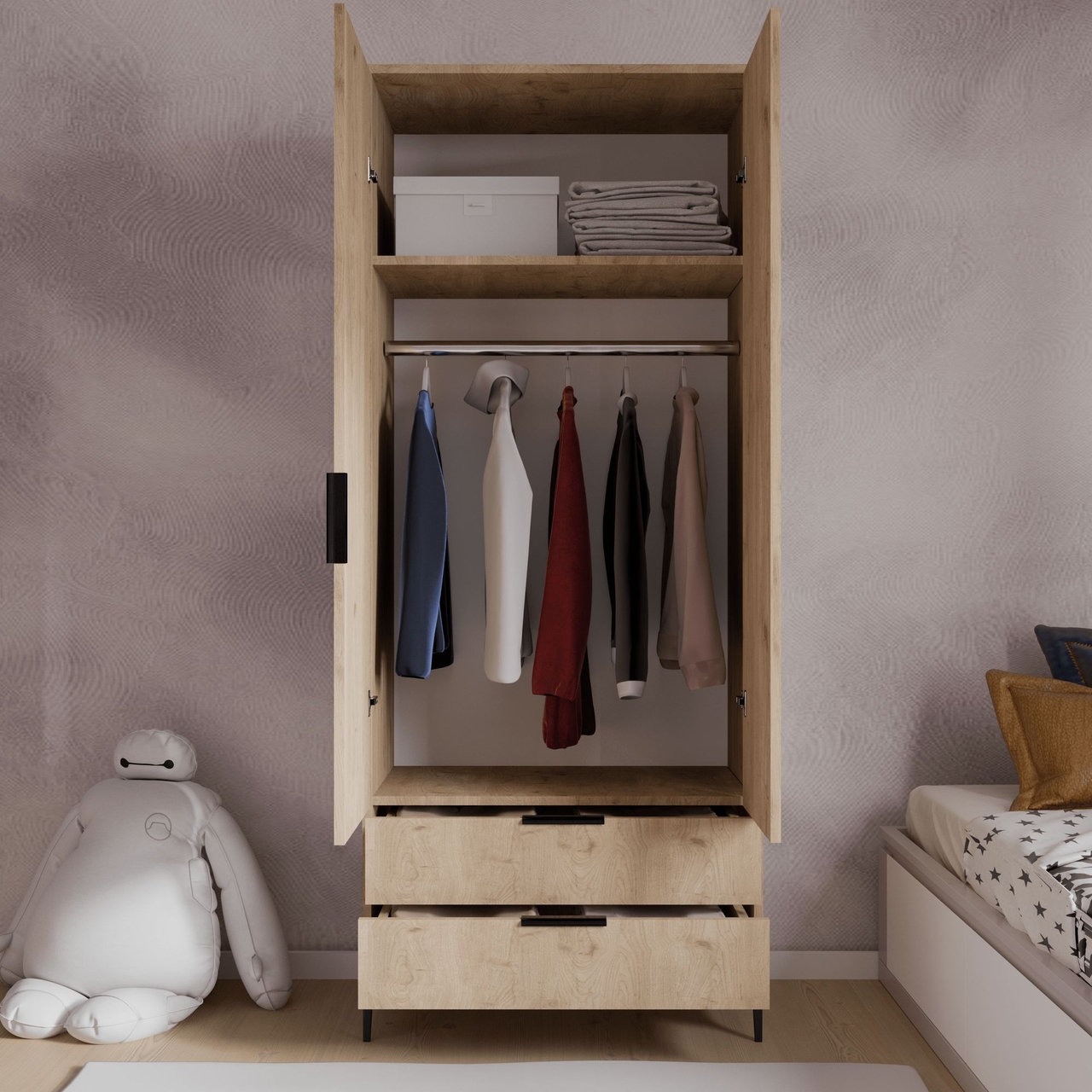 Dulap pentru haine, Hanah Home, Aden Drawes, 80x192x45 cm, Stejar - view 4