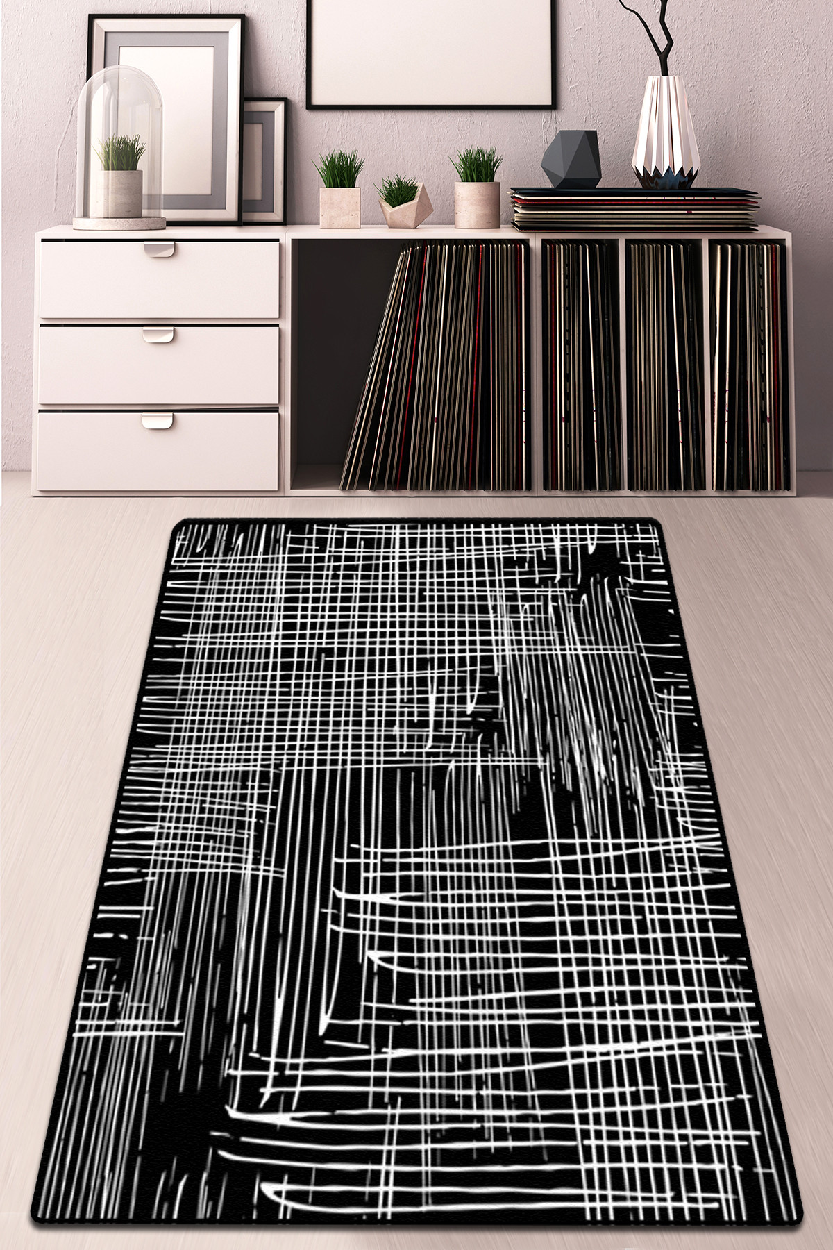 Covor, Scratch Djt, 140x190 cm, Alb/Negru