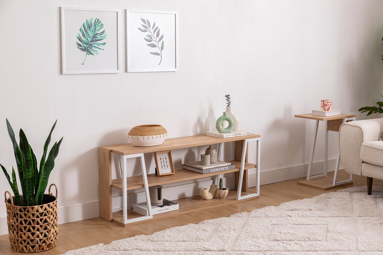 Comoda TV, Arnetti, Lissa Rafli / Tv Stand, 123.6x30x48.6 cm, PAL, Safir / Alb - 1 | YEO