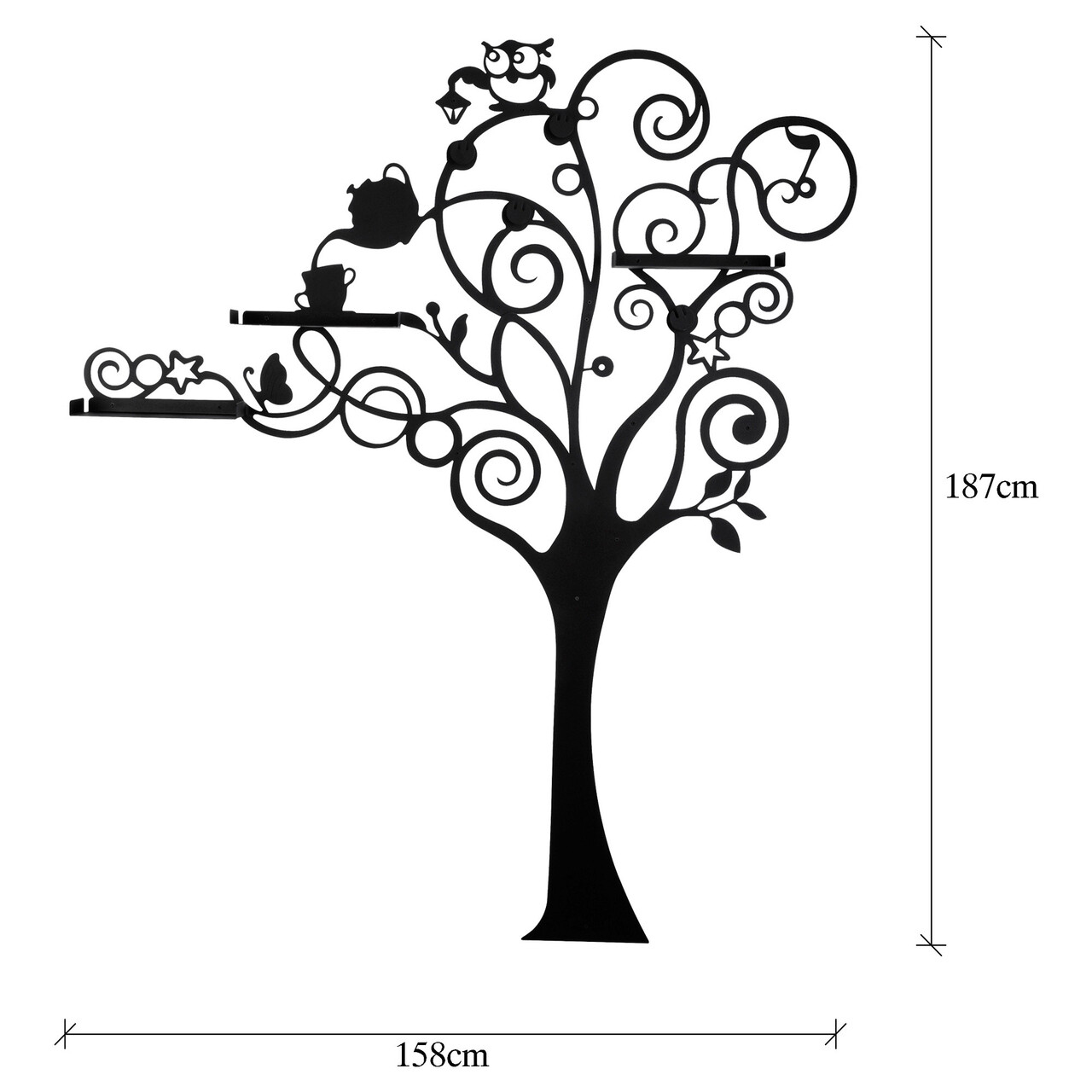 Cuier De Perete, Ağaç WSH-024, Metal, Dimensiune: 158 X 5 X 187 Cm, Negru