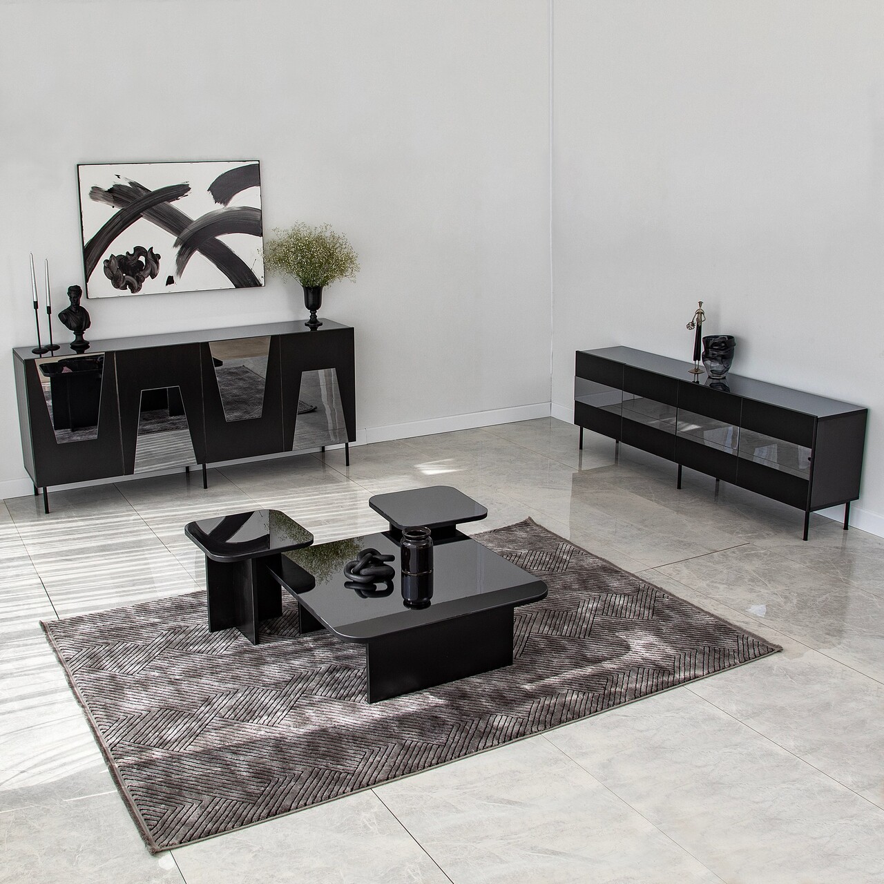 Consola, Hanah Home, Venice, 180x80x40 cm, Negru / Fume - imagine 5