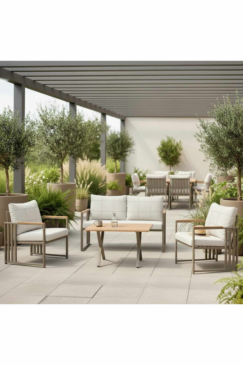 Set mobilier de gradina Hanah Home Fatsa 2+1+1 Metal Bej