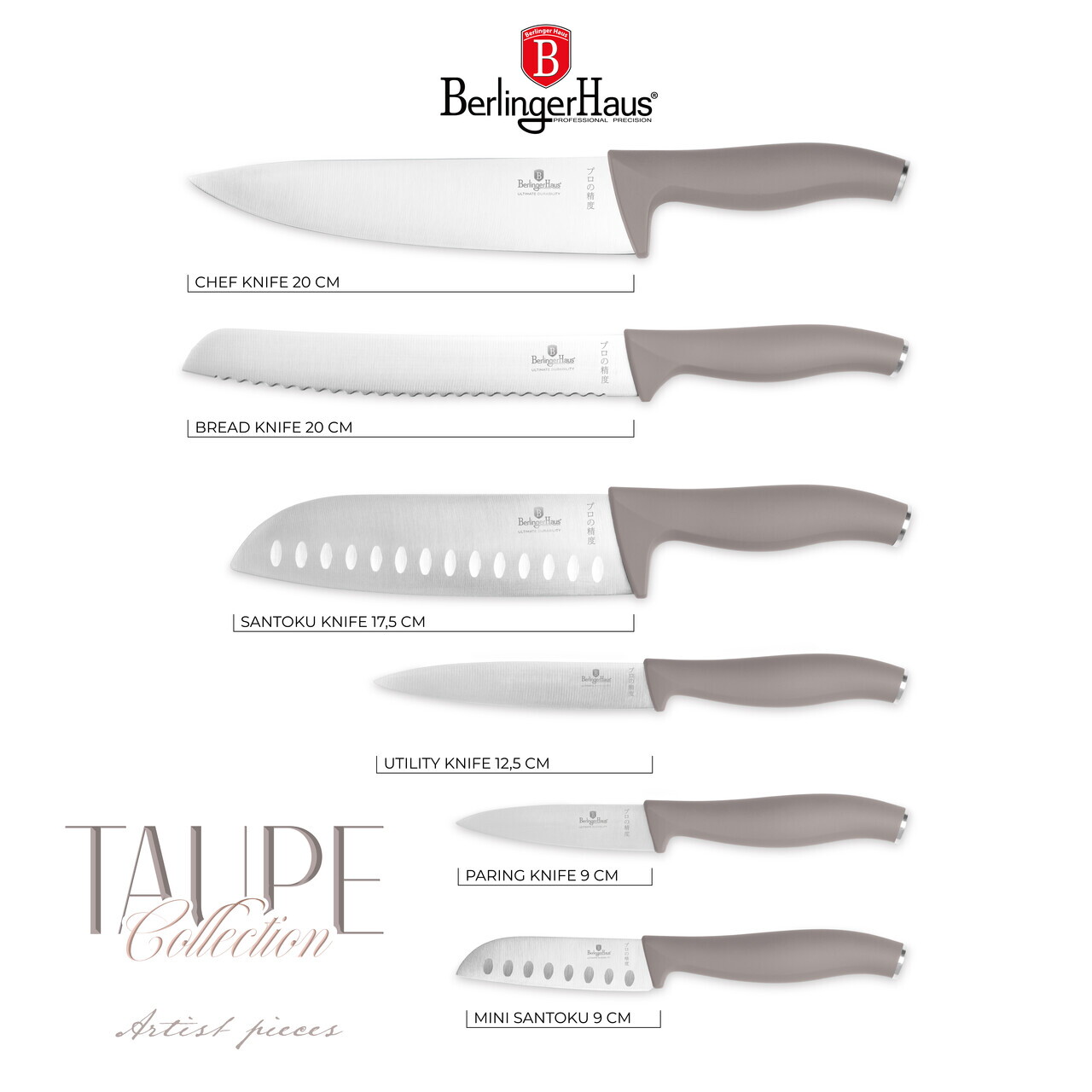 Set 6 cutite Berlinger Haus, Taupe, inox, taupe mat - imagine 7