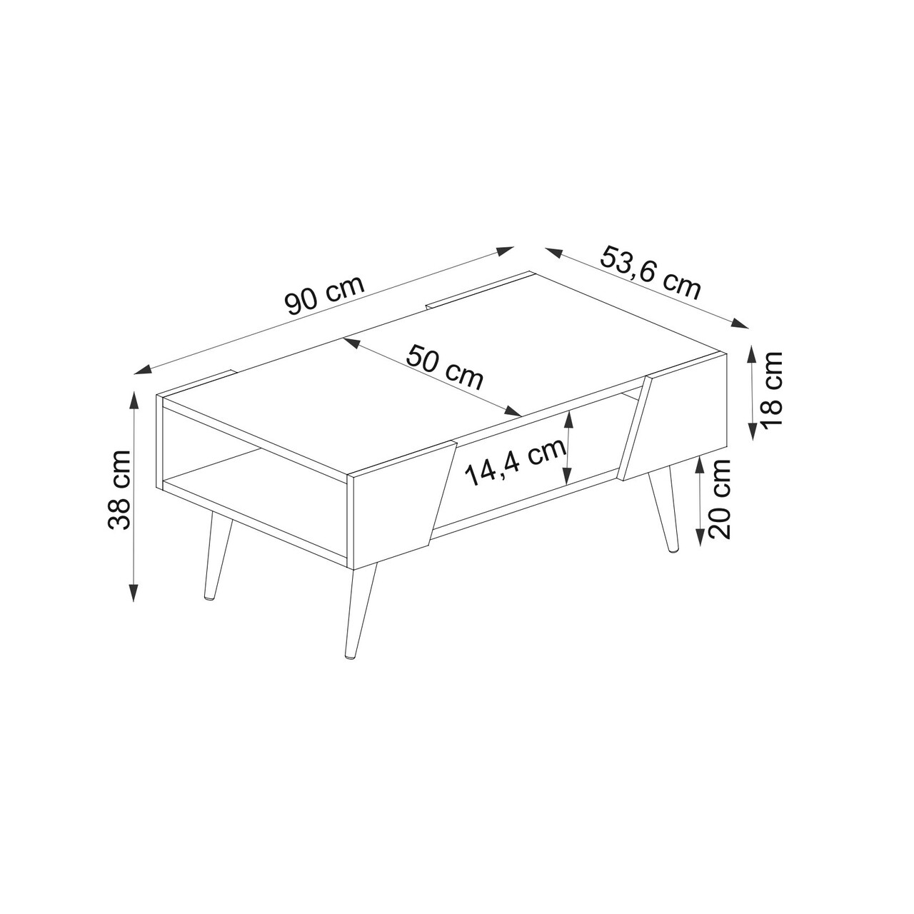 Masuta de cafea, Arnetti, Clark, 90x53.6x38 cm, PAL, Nuc / Bej