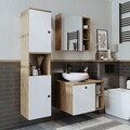Set Dulap de Baie cu Chiuvetă și Oglindă (3 Piese), Hanah Home, 2477, MDF, Pin Atlantic / Alb