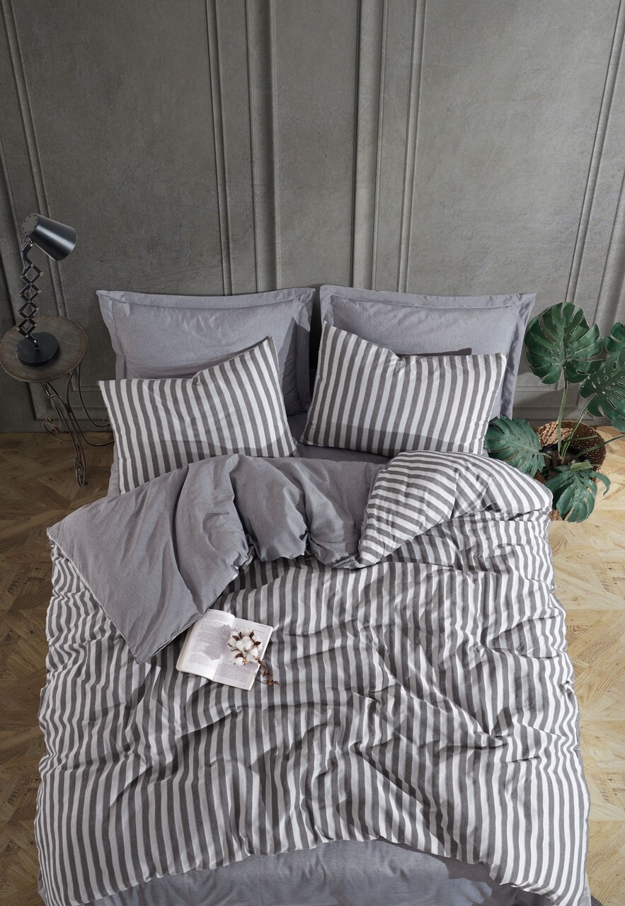 Lenjerie de pat dubla, Road Potlu - Black, EnLora Home, 70% bumbac/30% poliester