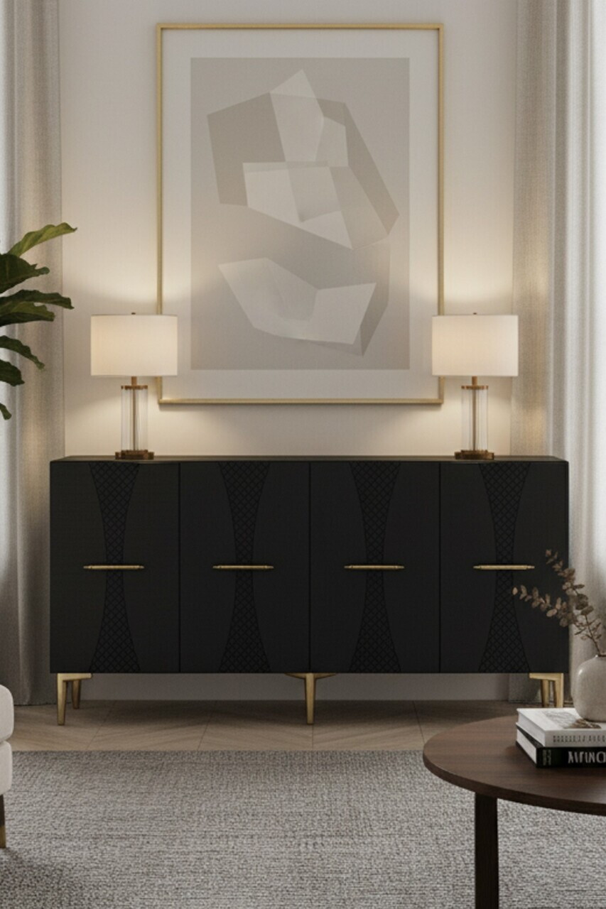 Consola, Hanah Home, Slim 150, 150x75x32 cm, Antracit / Aur — imaginea 2