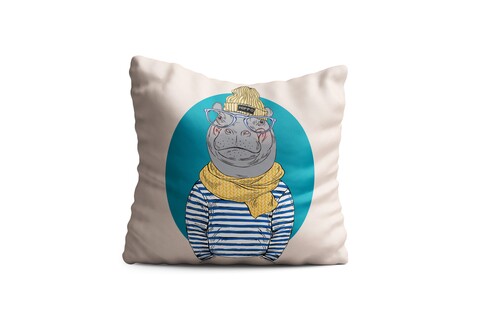 Perna decorativa hippo, oyo kids, 43x43 cm, poliester, multicolor