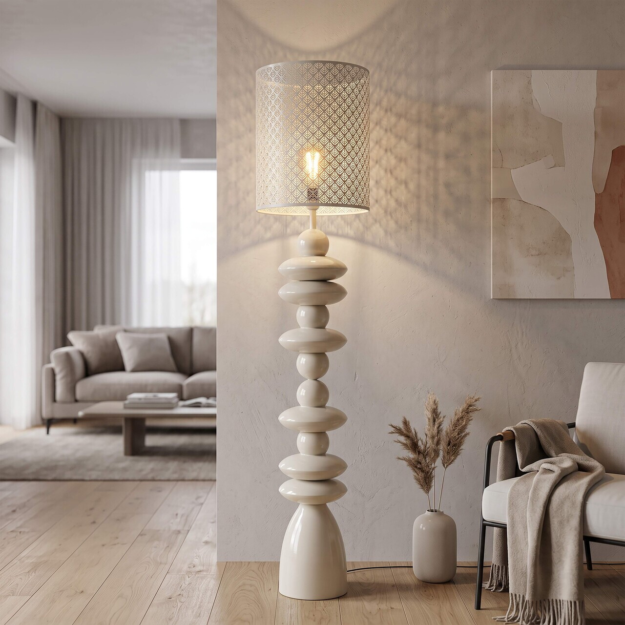 Lampadar, Daphne, Mauro Ferretti, metal, 1 x E27, 40W, 33x160 cm, crem