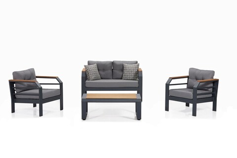 Set mobilier de gradina, clara, assento gri 2+1+1+s, gri/negru
