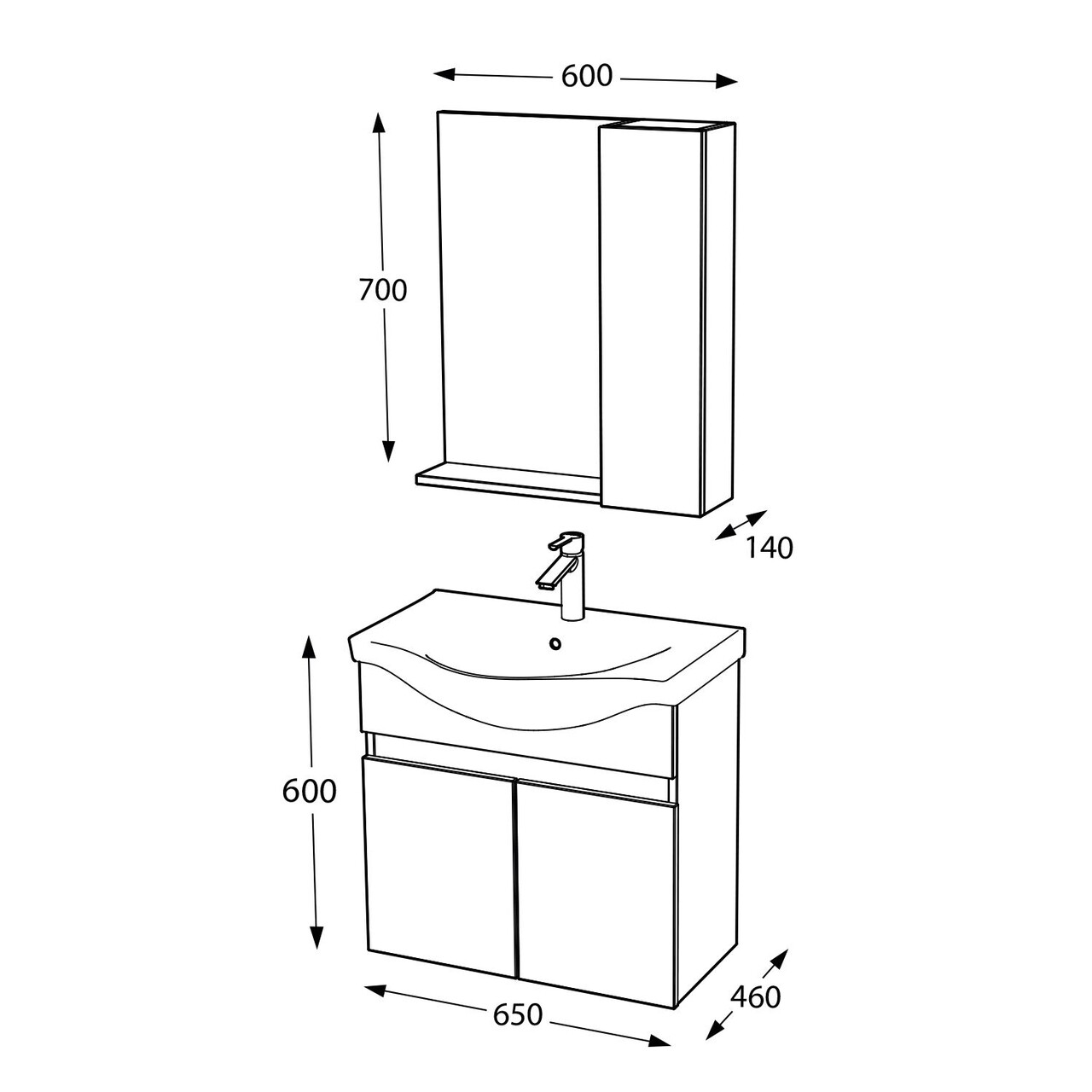 Set mobilier de baie (2 piese), Hanah Home, Sole 65, Latte - view 7