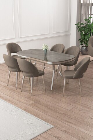 Set masa si scaune (7 piese), Hanah Home, Jita, Antracit / Crom / Cappuccino