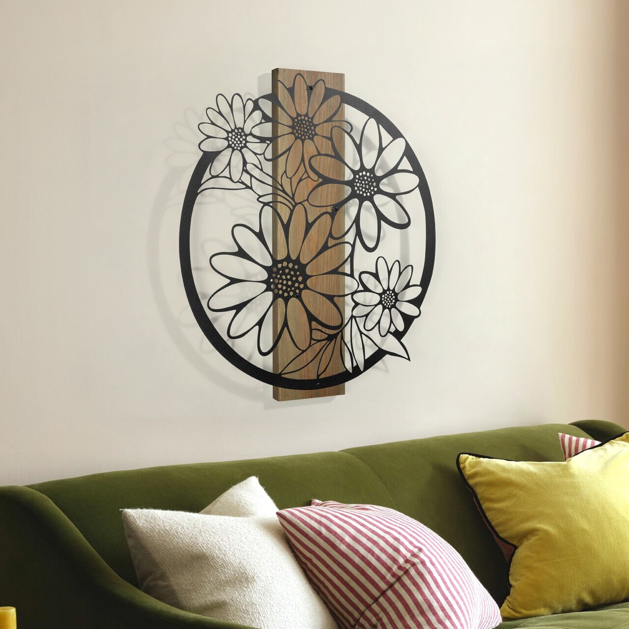 Decoratiune de perete, Marguerite, Cadru: Lemn (Grosime: 2 cm), Verde/Negru — imaginea 5