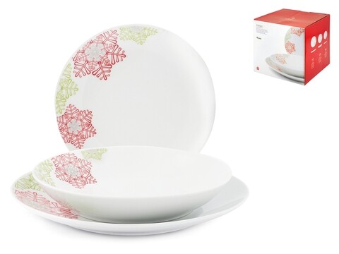 Serviciu de masa 18 piese Snowflake, Pengo, portelan, alb/rosu