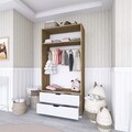 Dulap pentru haine, Miwood, 90 Cm 1600-015, Nuc deschis / Alb