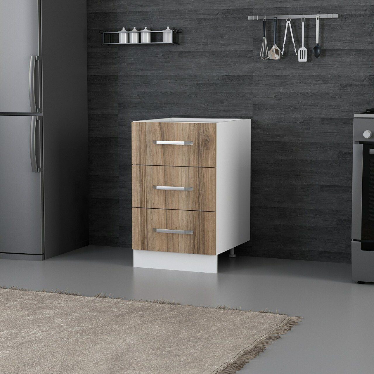 Dulap pentru bucatarie, Hanah Home, Minar, 50x87x58 cm, Alb / Dore — imaginea 3
