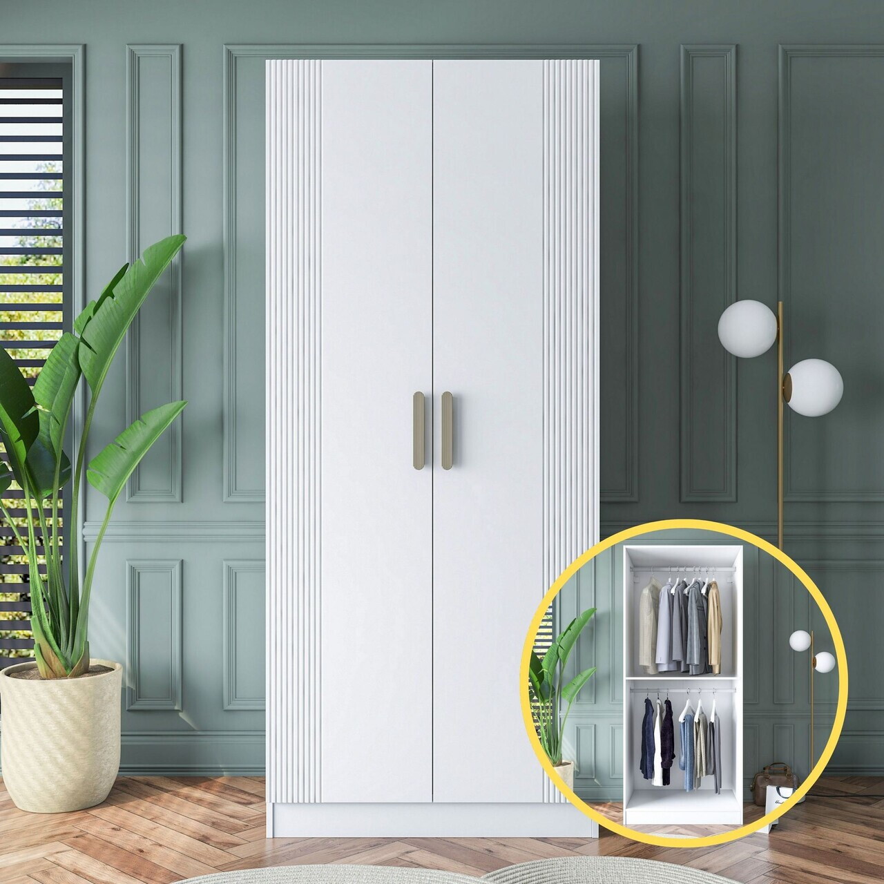 Dulap pentru haine, Hanah Home, BA179, 90x210x57.5 cm, PAL melaminat, Alb - view 3