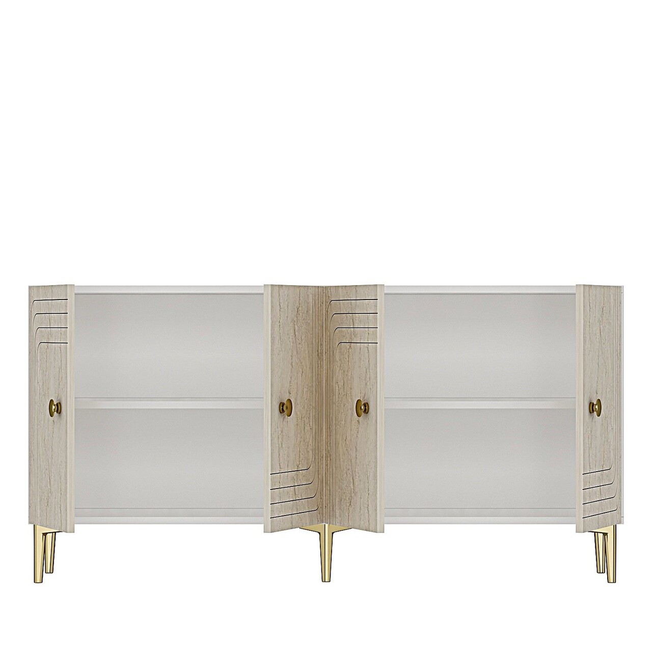 Consola, Hanah Home, Lessi 150, 150x75x32 cm, White / Travertine / Gold - view 7
