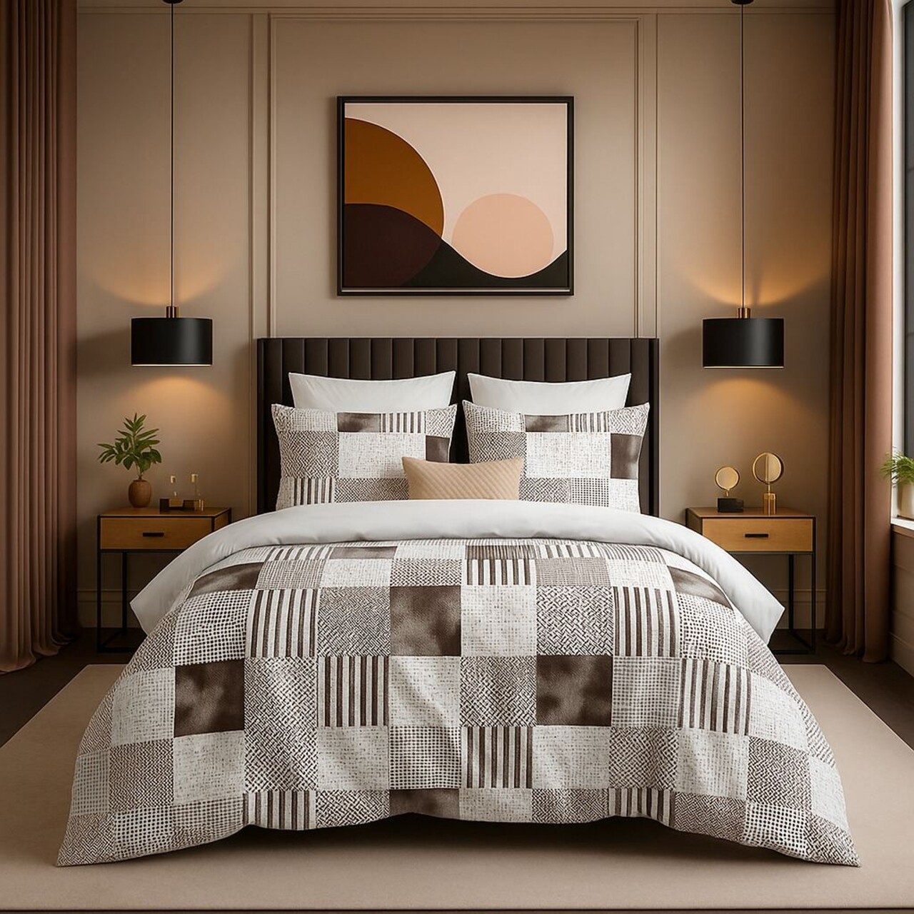 Lenjerie de pat dubla (EU) (IT) 3 piese L'essentiel Maison Cocoa Maro / Bej