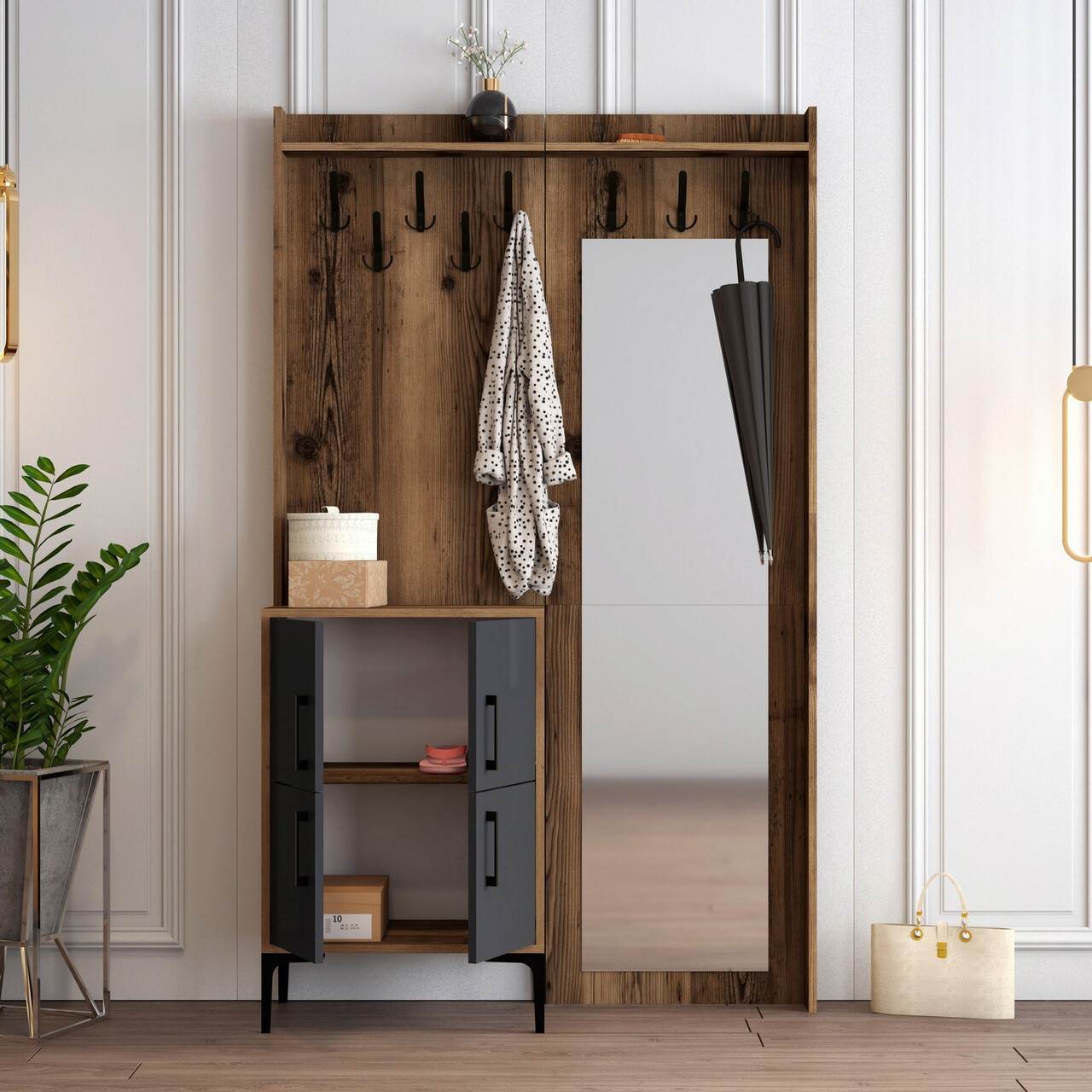 Cuier de perete, Hommy Craft, Berlin BC, 120x200x35 cm, Nuc / Antracit - 2 | YEO