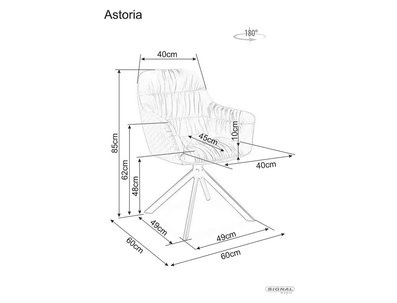 Scaun Astoria II Velvet, Signal, 60x45x85 cm, catifea/otel, gri deschis/negru