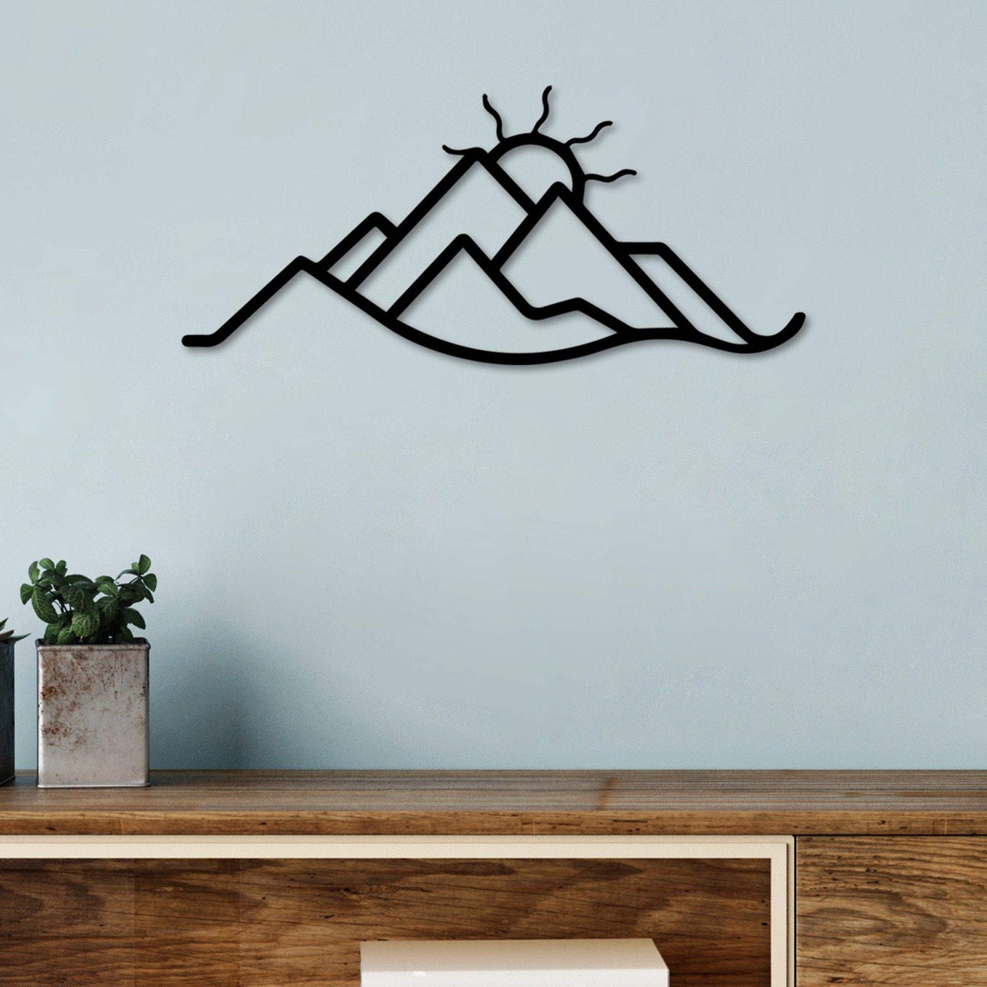 Decoratiune de perete, Mountain and Sun, Dimensiune: 60 x 26 cm, Negru