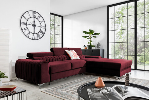 Coltar extensibil dreapta 3 locuri ELTAP, RT-25VE, Grayson, 278x205x92 cm, lemn/poliester, rosu inchis