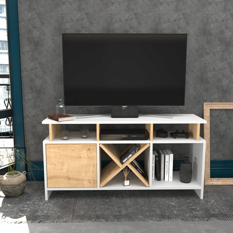 Comoda tv, retricy, auburn, 120x29.9x60.6 cm, pal, stejar alb