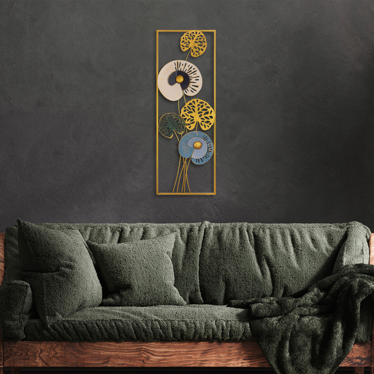 Decoratiune de perete, Grape Vine 3, Metal, Dimensiune: 32 x 90 cm, Multicolor - 2 | YEO