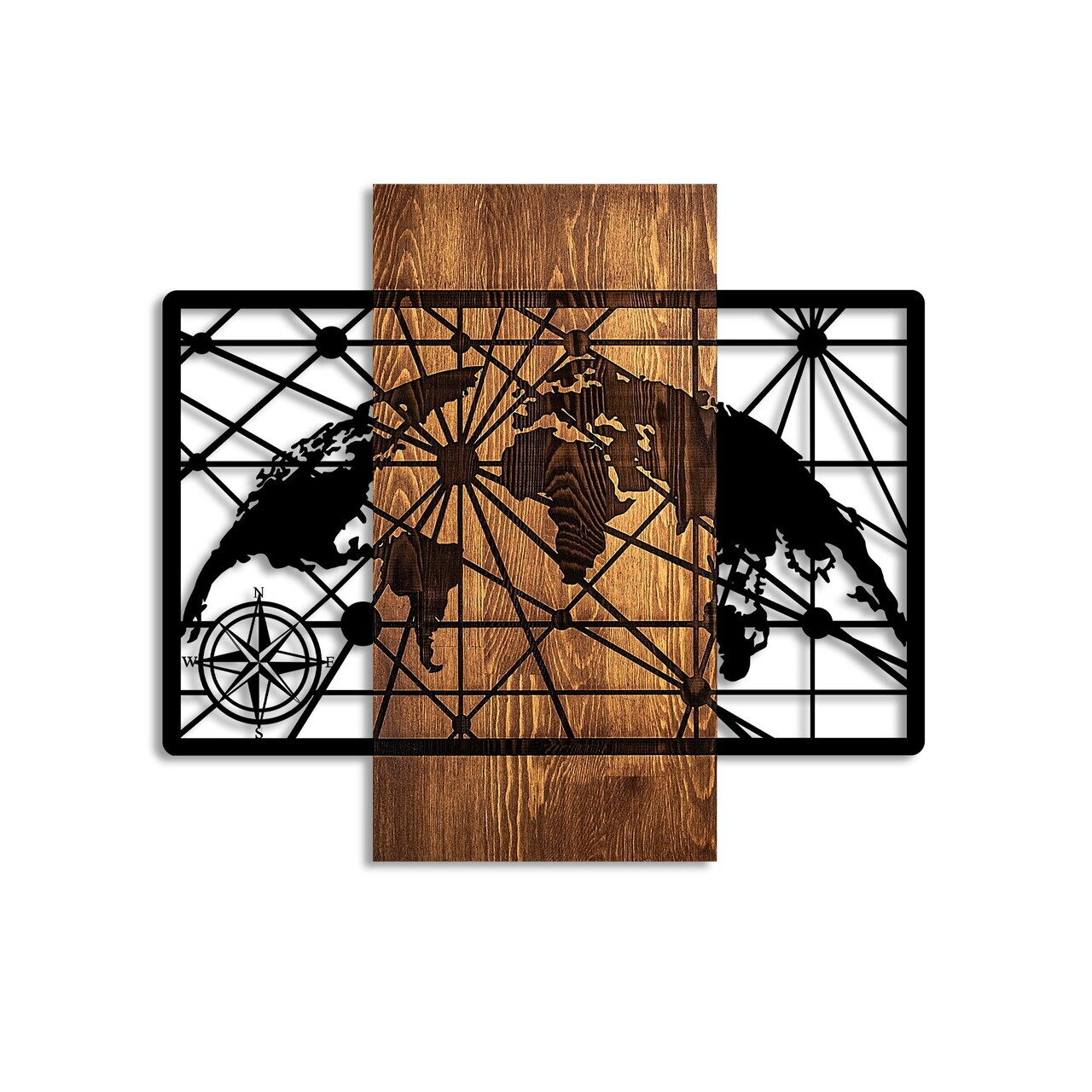 Decoratiune de perete, World Map 5-M, Dimensiuni: 57 x 64 cm, Nuc / Negru — imaginea 5