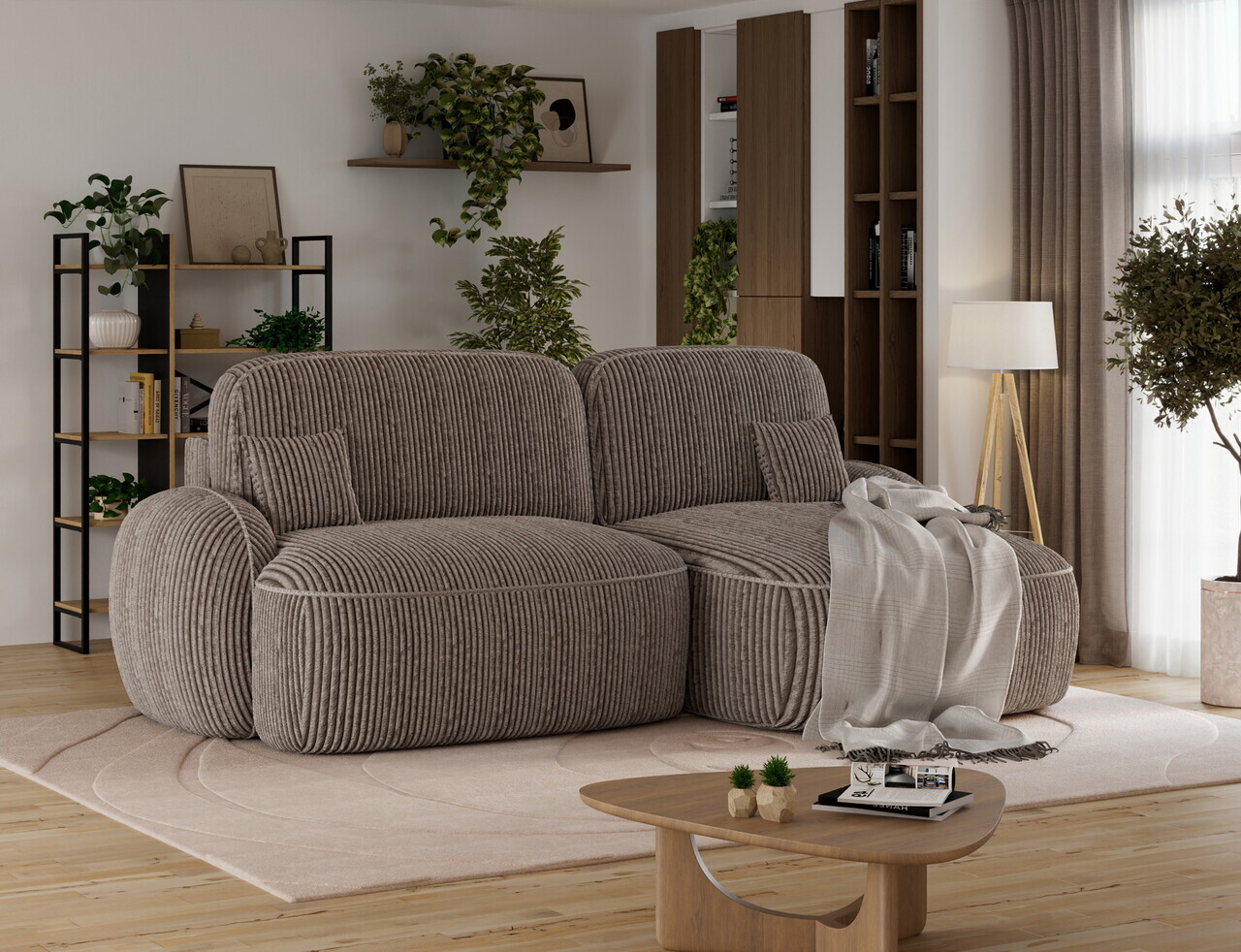 Coltar extensibil dreapta 3 locuri ELTAP, Tesalia, 240x150x93 cm, lemn/catifea din poliester, maro deschis — imaginea 3