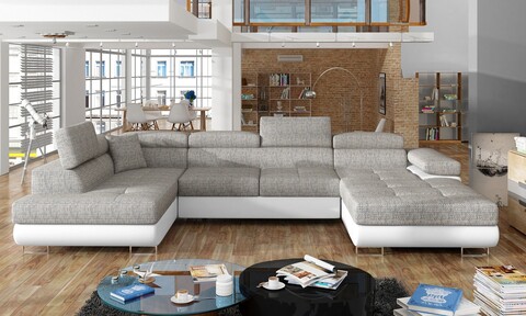 Coltar extensibil stanga 6 locuri ELTAP, Rod-14, Rodrigo, 345x202x90 cm, lemn/poliester, gri deschis/alb