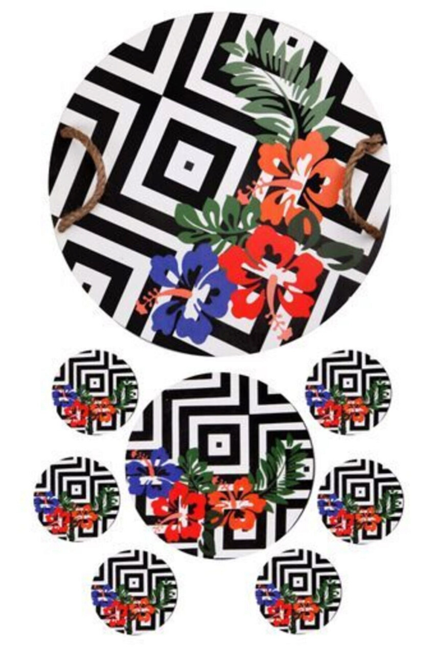 Set tava servire + suporturi pahare, Hermia, 283PLN1104, Diametru placă de bază: 18 cm (1 bucată), Multicolor - view 2