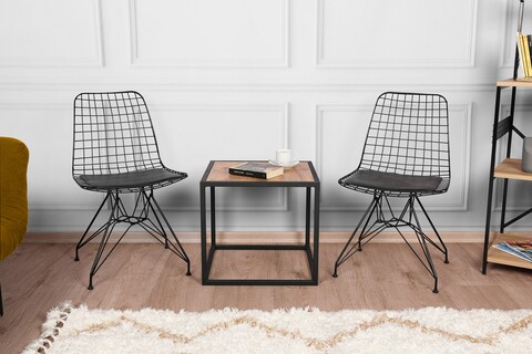 Set 2 scaune Sandalye, Plass Design, 53x51x80 cm, metal/piele ecologica, negru Mobilier si saltele