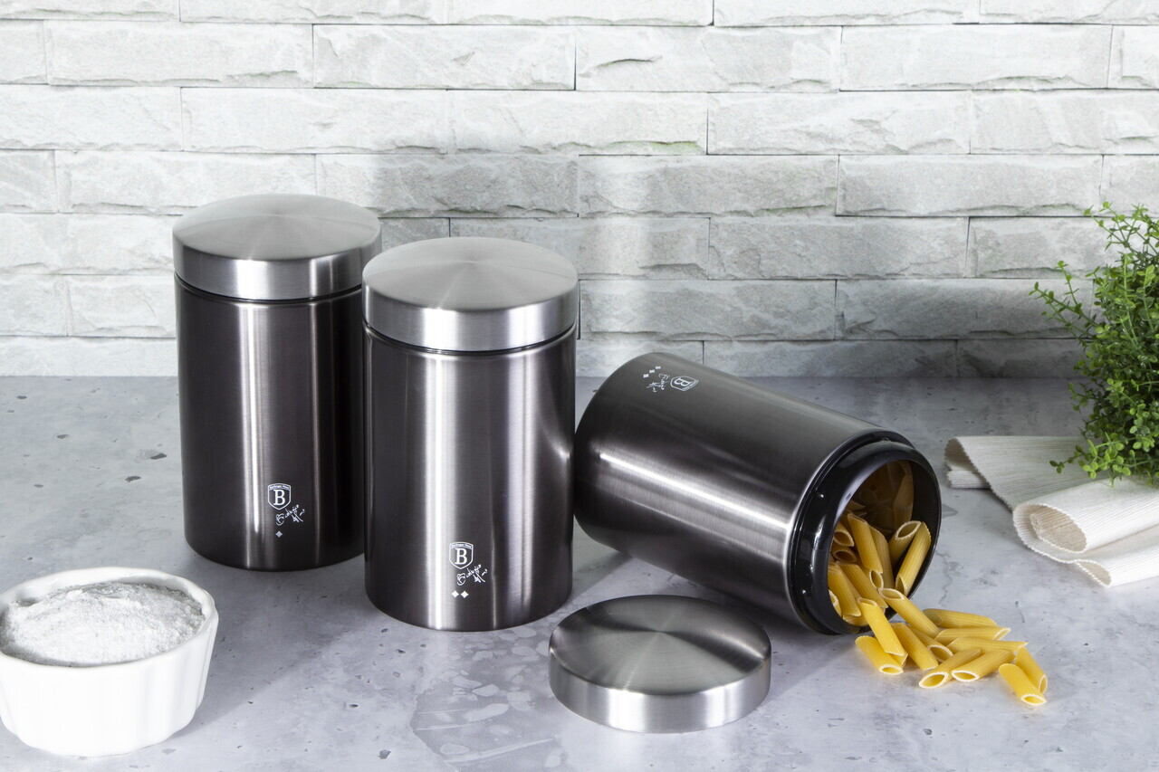 Set 3 recipiente depozitare Berlinger Haus, Carbon Pro, 11x17.8 cm, inox, gri inchis/argintiu - imagine 4