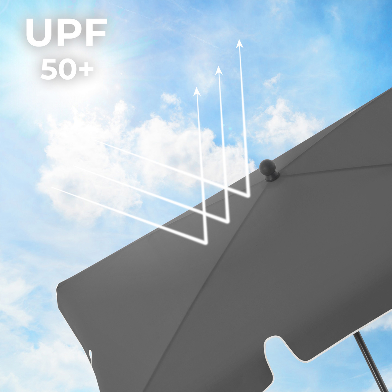 Umbrela dreptunghiulara pentru terasa, gradina, plaja Songmics, 200x125 cm, protectie solara UPF 50+, gri