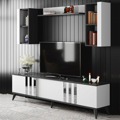 Comoda tv, bexley, chrome, 180x30x47 cm, antracit/alb